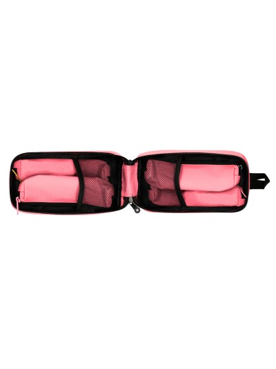 Estuche portatodo antartik forma de mochila con bolsillo y 4 departamentos color coral 230x50x120 mm