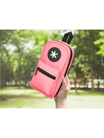 Estuche portatodo antartik forma de mochila con bolsillo y 4 departamentos color coral 230x50x120 mm