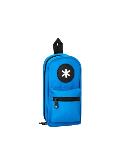 Estuche portatodo antartik forma de mochila con bolsillo y 4 departamentos color azul 230x50x120 mm