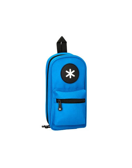 Estuche portatodo antartik forma de mochila con bolsillo y 4 departamentos color azul 230x50x120 mm