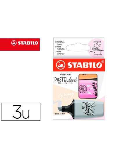 Rotulador stabilo boss mini pastel love estuche de 3 unidades fucsia helado/naranja palido/gris
