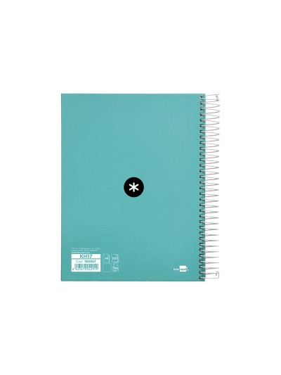 Cuaderno espiral a5 micro antartik tapa forrada120h 90 gr liso 5 bandas 6 taladros color menta