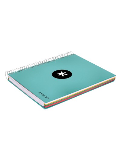 Cuaderno espiral a5 micro antartik tapa forrada120h 90 gr liso 5 bandas 6 taladros color menta