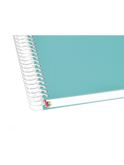 Cuaderno espiral a5 micro antartik tapa forrada120h 90 gr liso 5 bandas 6 taladros color menta