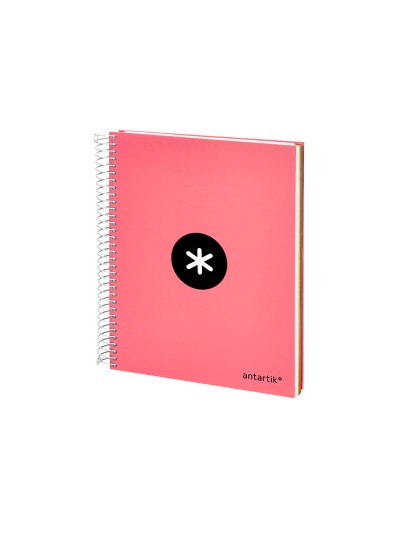 Cuaderno espiral a5 micro antartik tapa forrada120h 90 gr liso 5 bandas 6 taladros color coral