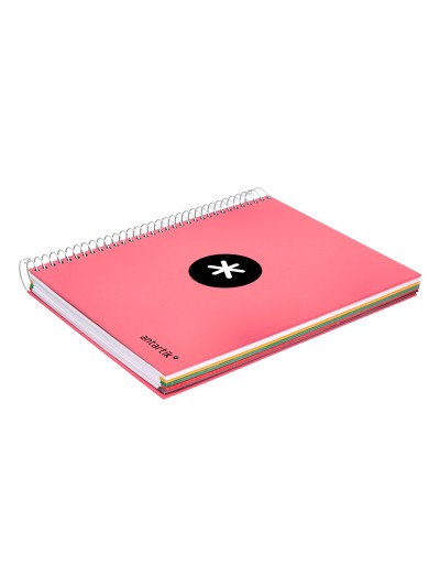 Cuaderno espiral a5 micro antartik tapa forrada120h 90 gr liso 5 bandas 6 taladros color coral