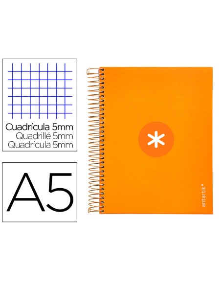 Cuaderno espiral a5 micro antartik tapa forrada120h 90 gr cuadro 5mm 5 bandas6 taladros color mostaza