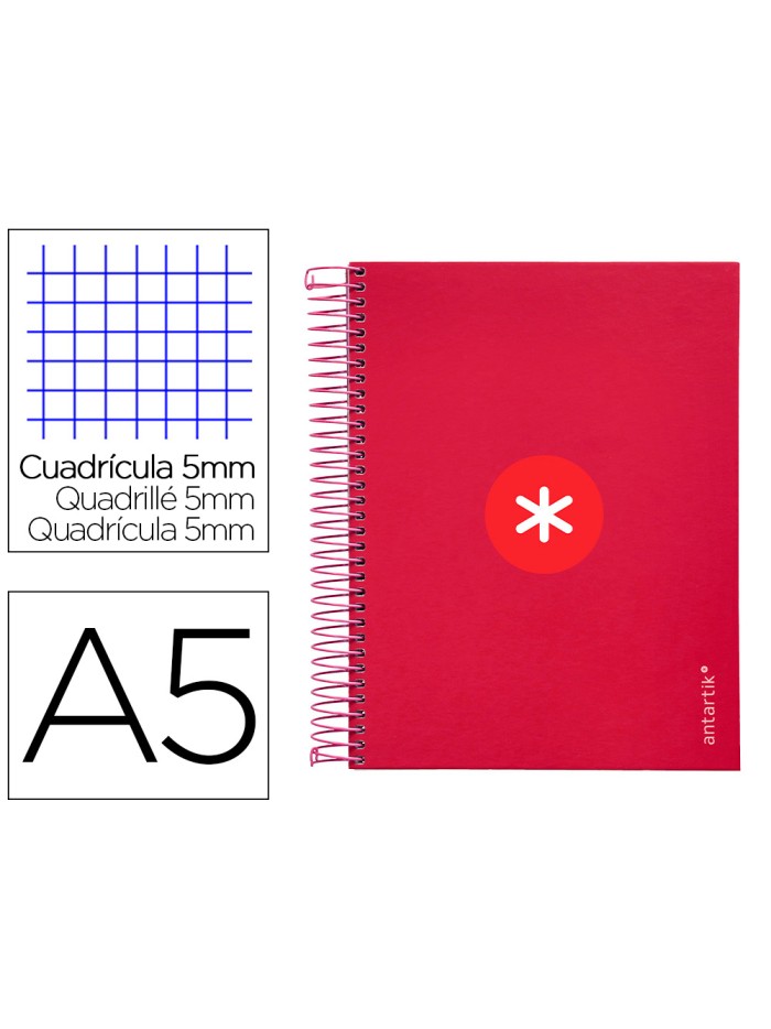 Cuaderno espiral a5 micro antartik tapa forrada120h 90 gr cuadro 5mm 5 bandas6 taladros color frambuesa Cuaderno espiral a5 micro antartik tapa forrada120h 90 gr cuadro 5mm 5 bandas6 taladros color frambuesa