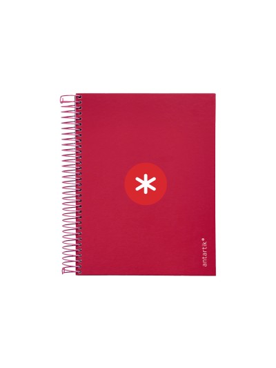 Cuaderno espiral a5 micro antartik tapa forrada120h 90 gr cuadro 5mm 5 bandas6 taladros color frambuesa