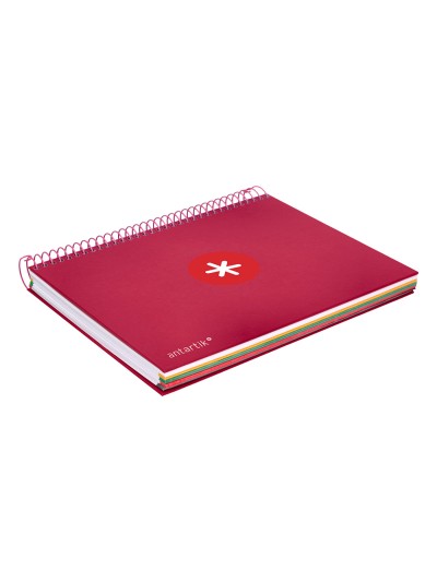 Cuaderno espiral a5 micro antartik tapa forrada120h 90 gr cuadro 5mm 5 bandas6 taladros color frambuesa