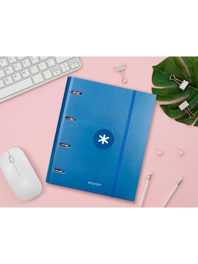 Carpeta con recambio antartik a4 cuadro 5mm forrada 4 anillas 40mm redondas con solapa color azul marino