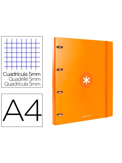 Carpeta con recambio antartik a4 cuadro 5mm forrada 4 anillas 25mm redondas color mostaza
