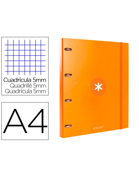 Carpeta con recambio antartik a4 cuadro 5mm forrada 4 anillas 25mm redondas color mostaza
