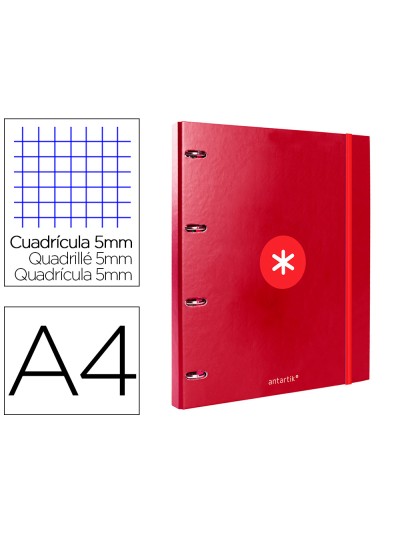 Carpeta con recambio antartik a4 cuadro 5mm forrada 4 anillas 25mm redondas color frambuesa