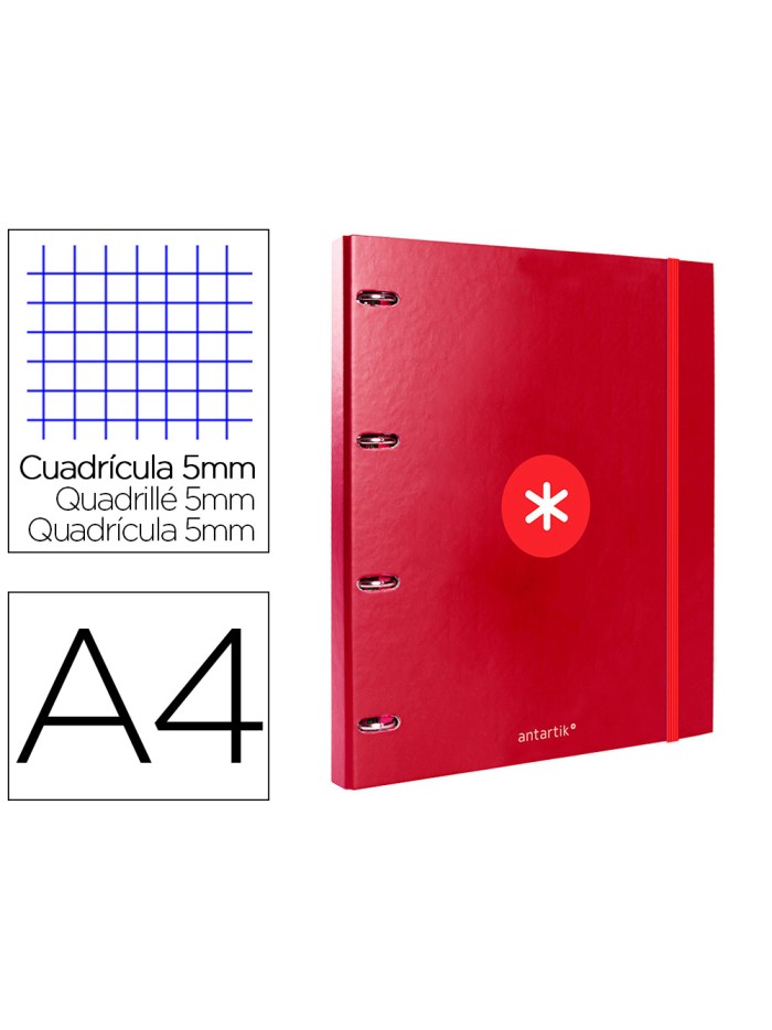 Carpeta con recambio antartik a4 cuadro 5mm forrada 4 anillas 25mm redondas color frambuesa Carpeta con recambio antartik a4 cuadro 5mm forrada 4 anillas 25mm redondas color frambuesa