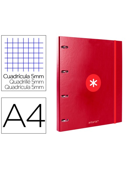Carpeta con recambio antartik a4 cuadro 5mm forrada 4 anillas 25mm redondas color frambuesa