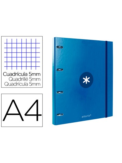 Carpeta con recambio antartik a4 cuadro 5mm forrada 4 anillas 25mm redondas color azul marino