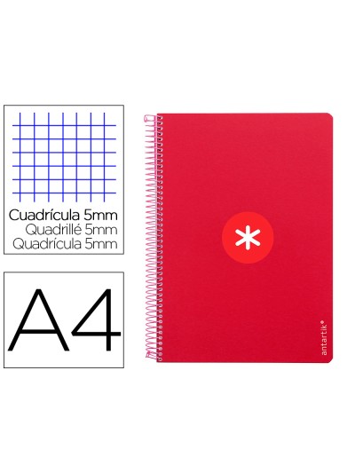Cuaderno espiral antartik a4 micro tapa dura 80h 100gr cuadro 5mm sin banda4 taladros color frambuesa