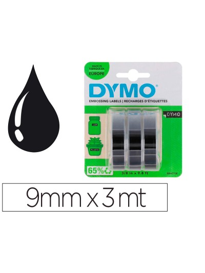 Cinta dymo 3d 9mm x 3mt para rotuladora omega/junior color negro blister 3 unidades