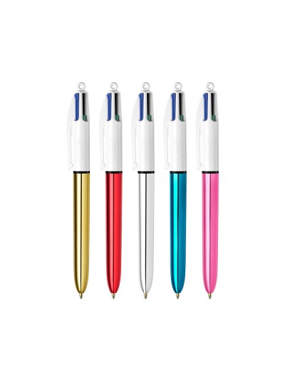 Boligrafo bic cuatro colores shine box caja metalica 5 unidades surtidas