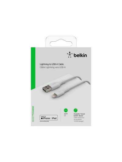 Cable belkin caa001bt1mwh lightning a usb-a boost charge longitud 1 m color blanco