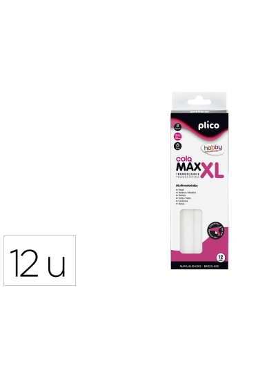 Barra termofusible plico cola max xl baja temperatura 11,5 mm de diametro x 200 mm de alto blister de 12 unidades