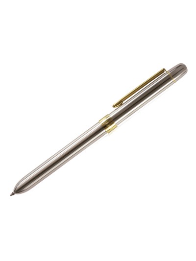 Boligrafo milan multifuncion cromado adornos dorados azul/rojo/portaminas 0,5 mm/ goma de borrar en caja metal