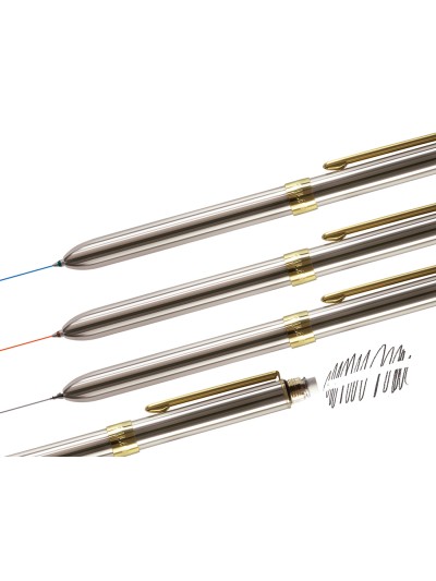 Boligrafo milan multifuncion cromado adornos dorados azul/rojo/portaminas 0,5 mm/ goma de borrar en caja metal