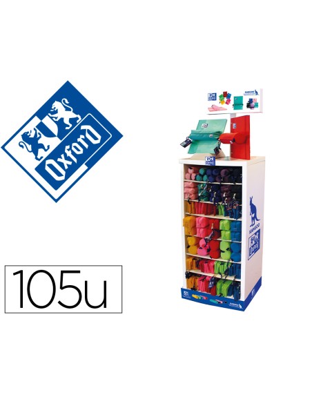 Bolso escolar portatodo oxford expositor de 105 unidades colores surtidos 1200x120x565 mm