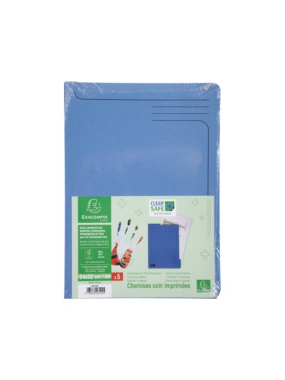 Carpeta dossier uñero exacompta clean safe cartulina 400 gr din a4 azul paquete de 5 unidades