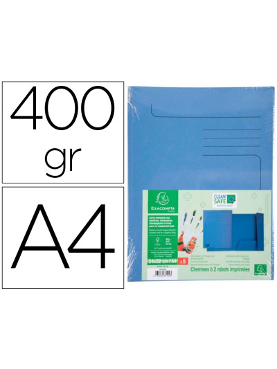 Subcarpeta cartulina exacompta clean safe din a4 con 2 solapas azul 400 gr paquete de 5 unidades