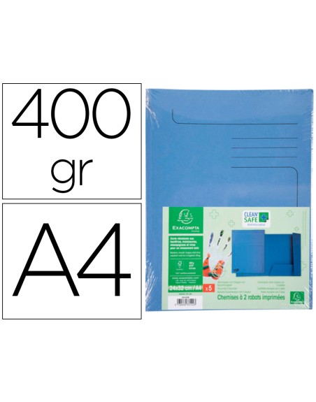 Subcarpeta cartulina exacompta clean safe din a4 con 2 solapas azul 400 gr paquete de 5 unidades
