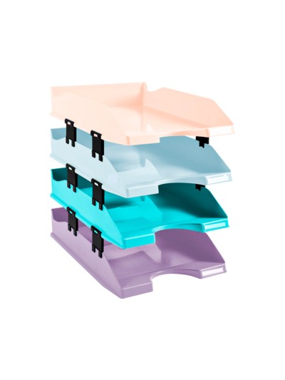 Bandeja sobremesa exacompta plastico aquarel set de 4 bandejas combo midi colores pastel 346x225x243 mm