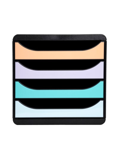 Fichero cajones sobremesa exacompta big-box aquarel negro 4 cajones colores pastel glossy