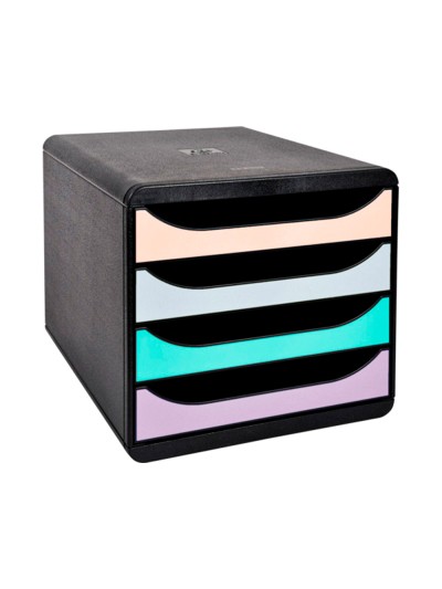 Fichero cajones sobremesa exacompta big-box aquarel negro 4 cajones colores pastel glossy