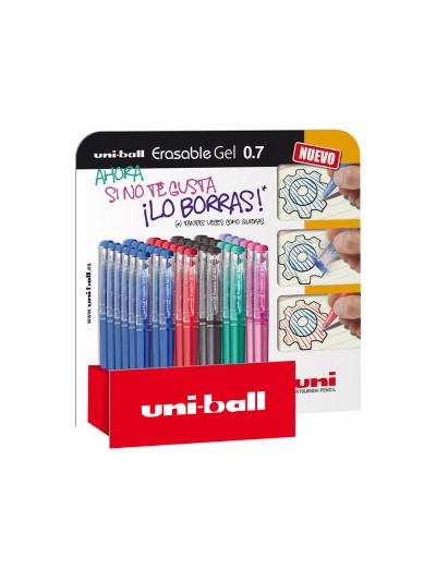 Rotulador uni-ball roller uf-222 tinta gel borrable 0,7 mm expositor de 36 unidades colores surtidos