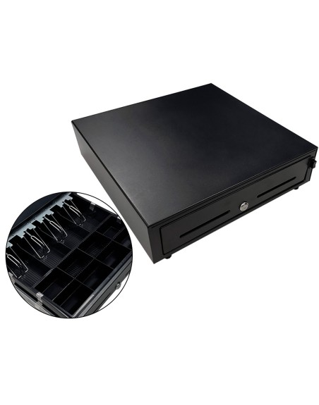 Cajon portamonedas 8 monederos 5 billeteros con llave manualnegro 410x415x110 mm