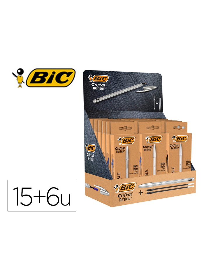 Boligrafo bic cristal renew 21 expositor 15 unidades azul + 6 negro regalo 50 bic cristal azul Boligrafo bic cristal renew 21 expositor 15 unidades azul + 6 negro regalo 50 bic cristal azul