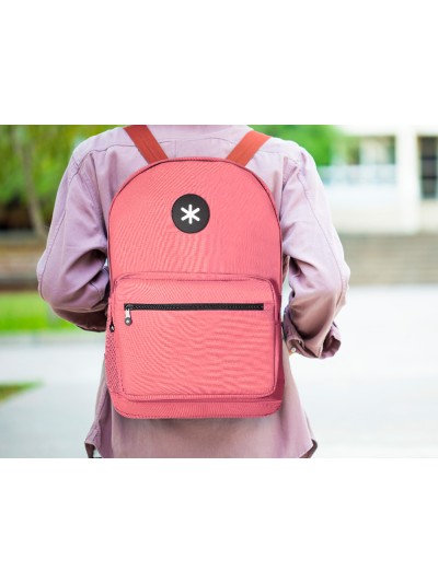 Cartera antartik mochila con asa y bolsillo frontal concremallera color coral 320x140x430 mm