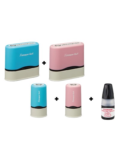 Sello x stamper quix nombre personalizable kit iniciacion 20 sellos 5 por medidas y color