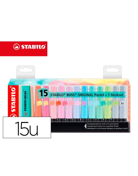 Rotulador stabilo boss fluorescente 70 pastel deskset estuche de 15 unidades colores surtidos