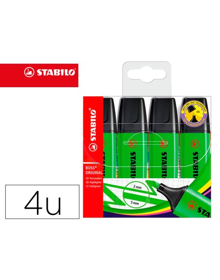Rotulador stabilo boss fluorescente 70 verde estuche de 4 unidades