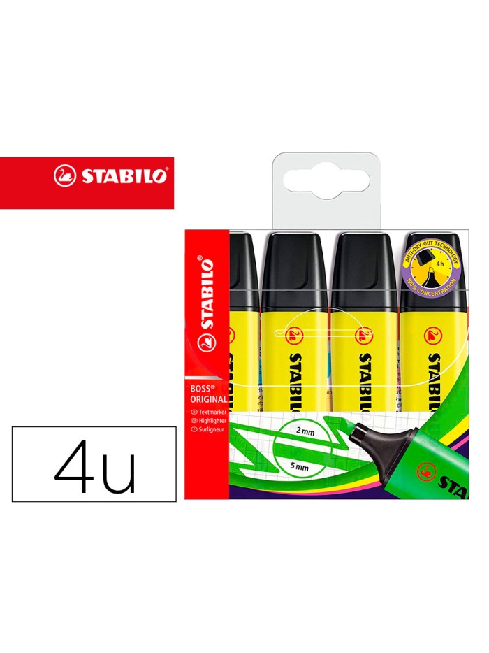 Rotulador stabilo boss fluorescente 70 amarillo estuche de 4 unidades Rotulador stabilo boss fluorescente 70 amarillo estuche de 4 unidades