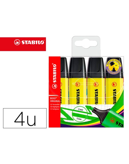 Rotulador stabilo boss fluorescente 70 amarillo estuche de 4 unidades