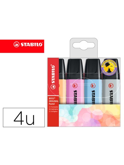Rotulador stabilo boss fluorescente 70 pastel estuche de 4 unidades colores