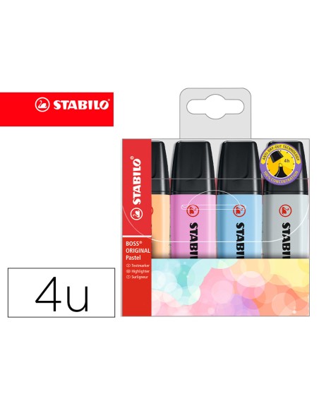 Rotulador stabilo boss fluorescente 70 pastel estuche de 4 unidades colores
