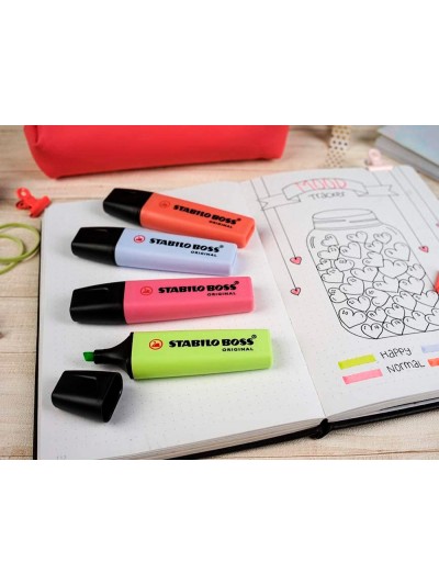 Rotulador stabilo boss fluorescente 70 pastel estuche de 4 unidades colores