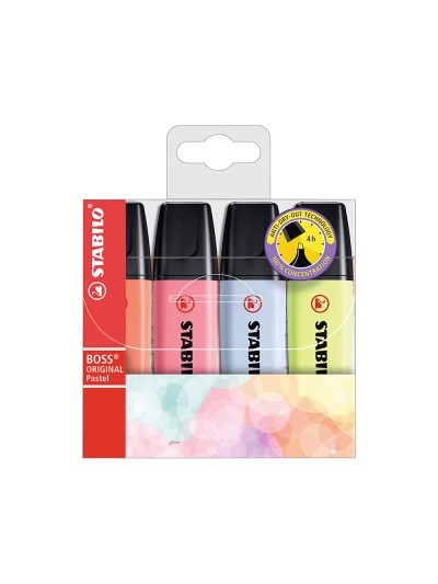 Rotulador stabilo boss fluorescente 70 pastel estuche de 4 unidades colores
