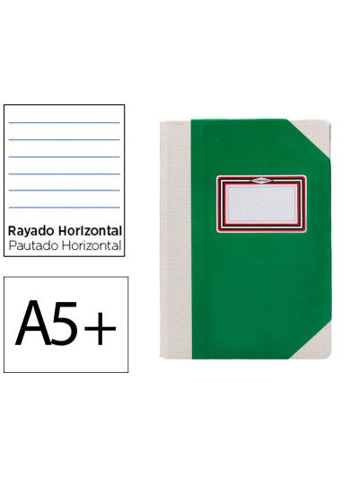 Libro cartone cosido fernandes flecha din a5+ rayado horizontal 50 hojas 100 gr verde