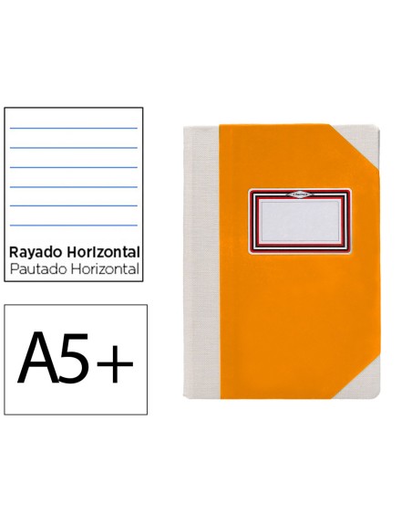 Libro cartone cosido fernandes flecha din a5+ rayado horizontal 50 hojas 100 gr naranja